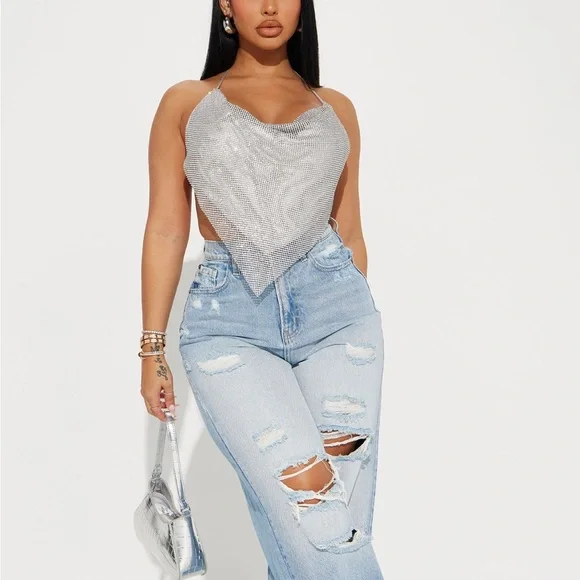 Silver Rhinestone Chain Top - Picture 2 of 5